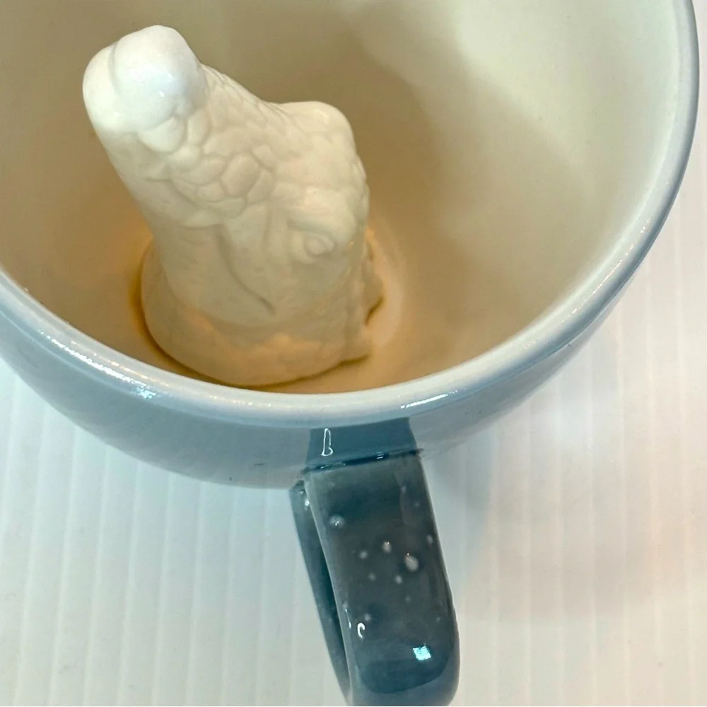 Creature Cups Gray w/ White Alligator Head Inside Funny Prank Ceramic Mug 12 oz.